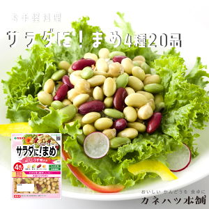 【送料無料】カネハツ サラダに!まめ4種20袋 セット そのまま食べられる ミックスビーンズ 豆 まめ 国産大豆 ひよこ豆 赤いんげん 青大豆 ひじき コーン 根菜 ごぼう にんじん れんこん サラダ スープ 煮物 ちょい足し イソフラボン お取り寄せグルメ