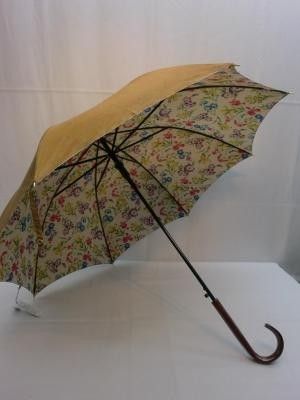 雨傘・長傘-婦人シャンタン無地裏花プリント軽黒骨日本製ジャンプ雨傘