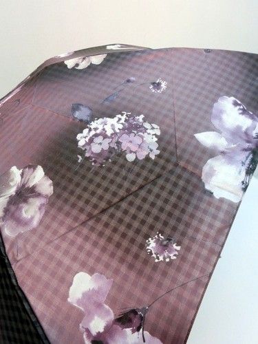 雨傘・折畳傘-婦人ポリエステル格子ジャガード絵画調柄転写プリント軽量丸ミニ日本製折畳雨傘
