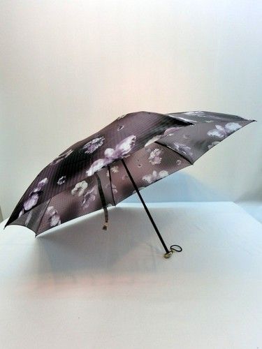 雨傘・折畳傘-婦人ポリエステル格子ジャガード絵画調柄転写プリント軽量丸ミニ日本製折畳雨傘