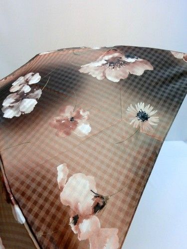 雨傘・折畳傘-婦人ポリエステル格子ジャガード絵画調柄転写プリント軽量丸ミニ日本製折畳雨傘