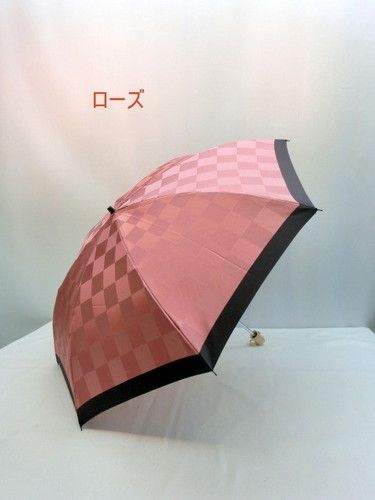 雨傘・折畳傘-婦人甲州産先染朱子市松柄生地日本製コンパクト折畳傘