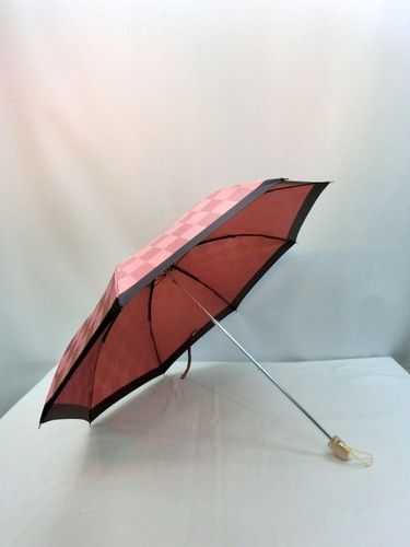 雨傘・折畳傘-婦人甲州産先染朱子市松柄生地日本製コンパクト折畳傘