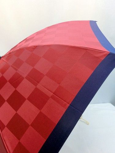 雨傘・折畳傘-婦人甲州産先染朱子市松柄生地日本製コンパクト折畳傘