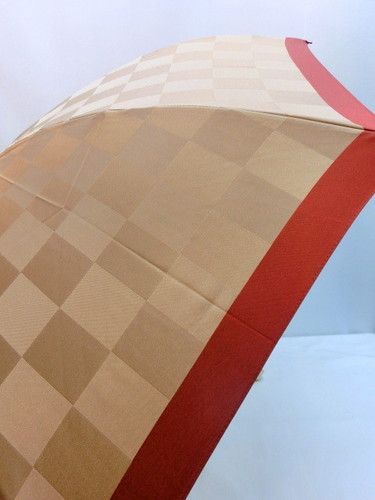 雨傘・折畳傘-婦人甲州産先染朱子市松柄生地日本製コンパクト折畳傘