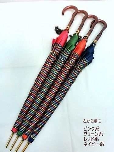 雨傘・長傘-婦人甲州産先染朱子格子軽量日本製ジャンプ雨傘
