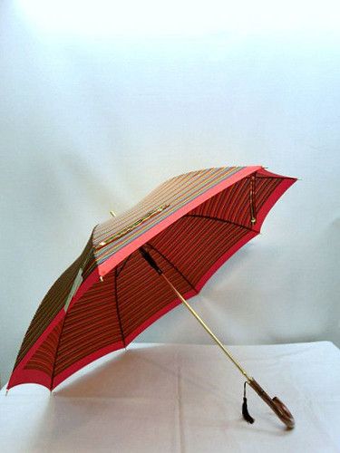雨傘・長傘-婦人甲州産先染朱子格子軽量日本製ジャンプ雨傘