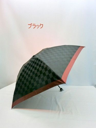 雨傘・折畳傘-紳士甲州産先染朱子織生地市松柄日本製丸ミニ傘
