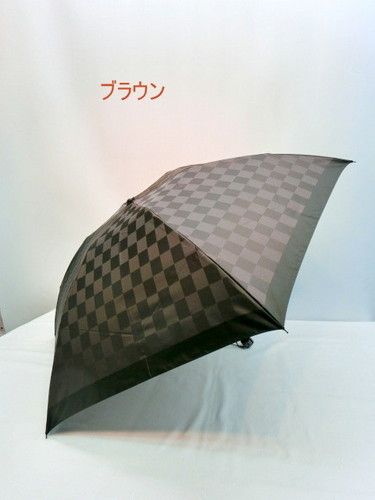 雨傘・折畳傘-紳士甲州産先染朱子織生地市松柄日本製丸ミニ傘