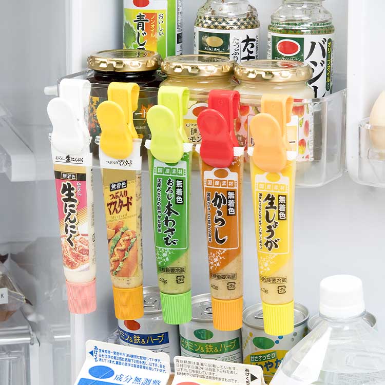 カラフルチューブクリップ5色組 チューブ 薬味 調味料 収納 便利 冷蔵庫 整理 ホルダー キッチン用品 調理器具 キッチン雑貨 川端滝三郎商店 【ラッピング対象外】