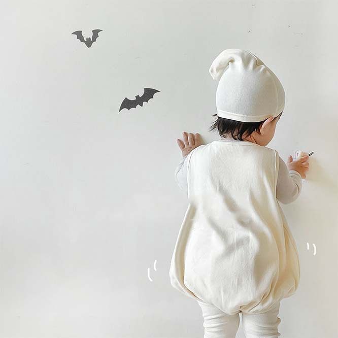 【即納】ハロウィン 帽子付き おばけ ノースリーブ ロンパース 2点セット 仮装 カジュアル ベビー服 子供服 66cm/73cm/80cm/90cm