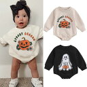 ハロウィン おばけ かぼちゃ 長袖 ロンパース 仮装 カジュアル ベビー服 子供服 65cm/70cm/80cm/90cm【予約商品】【納期2〜3週間程度】(4)