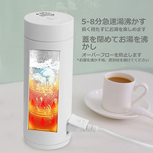 Focustar ポータブル 電気ケトル 小型 携帯 トラベルケトル 0.3L 旅行用 110V 携帯湯沸かし器 自動オーフ 空焚き防止 真空断熱 漏れない 水筒 電気ポット ステンレス コーヒー 紅茶に使用 一人用 日本語説明書付き