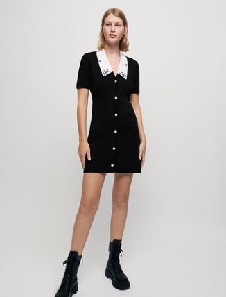 maje (}[W) Knit dress with embroidered collar s[X