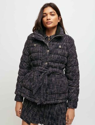 maje }[W Belted tweed-style down jacket WPbg