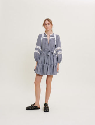 maje }[W Gingham and lace dress s[X