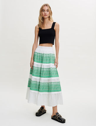 maje (}[W) Fully embroidered cotton skirt XJ[g