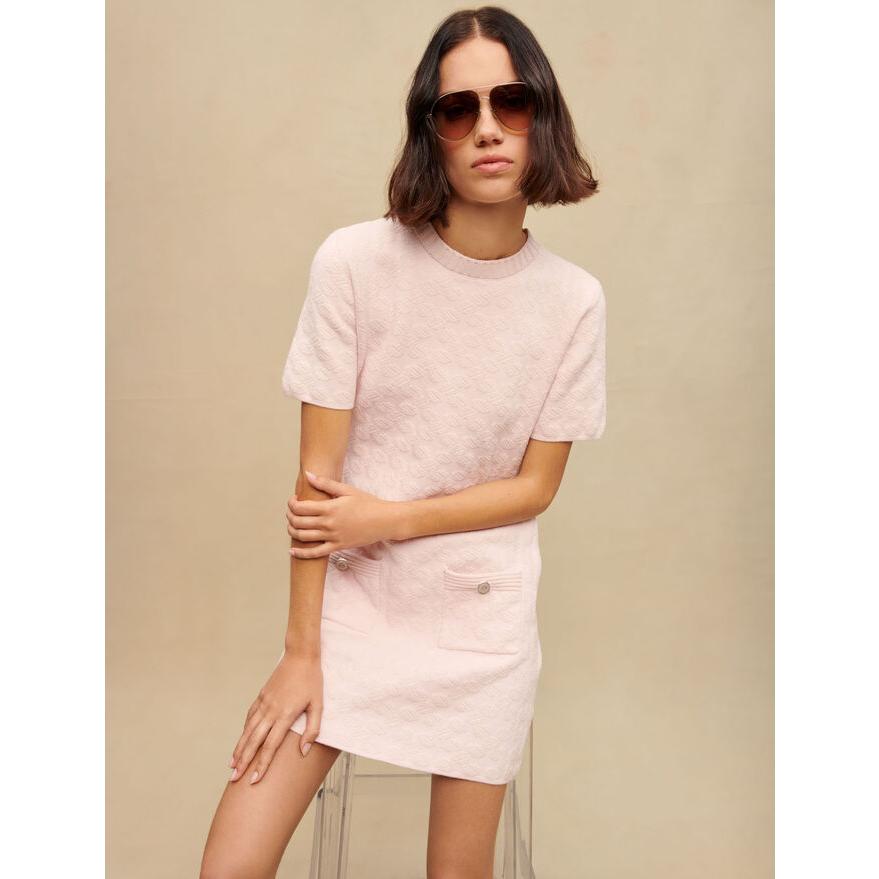 maje (}[W) PINK TEXTURED KNIT DRESS s[X