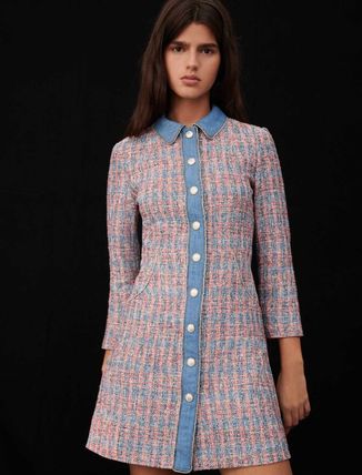 maje(マージュ) Tweed dress with denim contrasts ワンピース