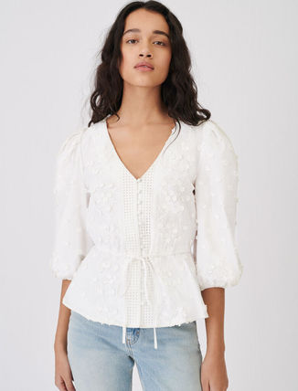 maje (マージュ) Embroidered top with gathered waist トップス
