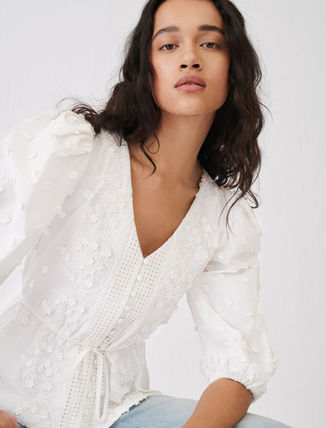 maje (マージュ) Embroidered top with gathered waist トップス