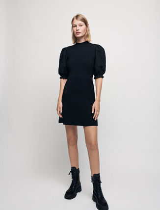 maje (}[W) Knit dress with guipure sleeves s[X