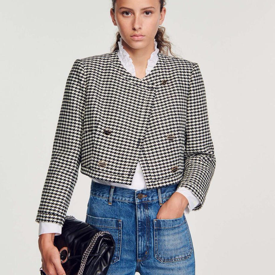 sandro Th Cropped houndstooth jacket WPbg