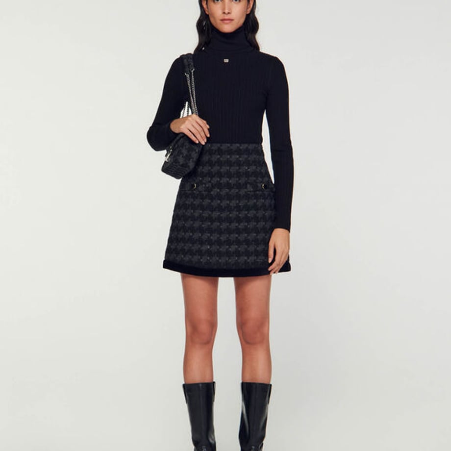 SANDRO Th Houndstooth tweed short skirt XJ[g