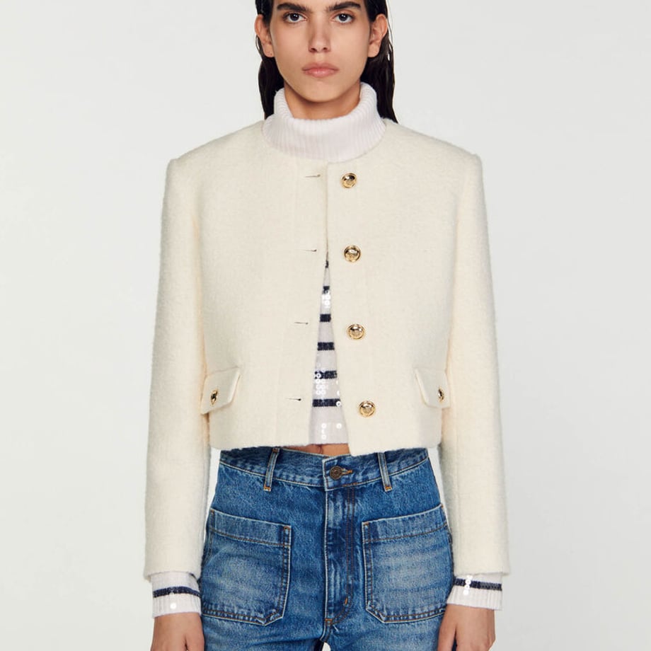 SANDRO Th Cropped boucl? wool jacket WPbg