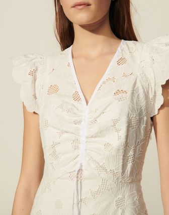 sandro Th Short lace dress with embroidery s[X