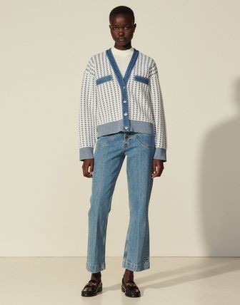 sandro サンドロ Cropped tweed and denim カーディガン