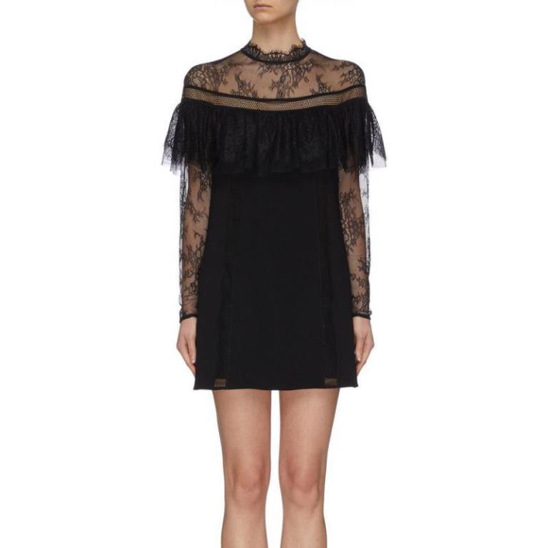 Self-Portrait Crepe and Fine Lace Mini Dresss[X