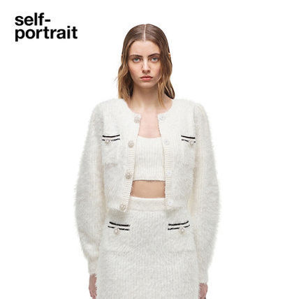 Self-Portrait եݡȥ졼 White Fluffy Cropped Knit Cardigan ǥ