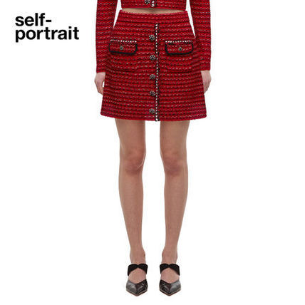 Self-Portrait Zt|[g[g Red Melange Flared Skirt XJ[g