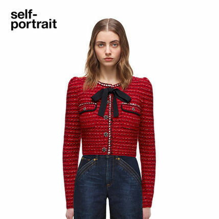 Self-Portrait セルフポートレート Red Melange Cropped Cardigan カーディガン