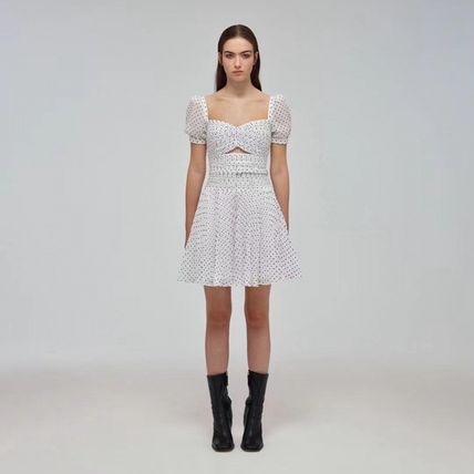 Self-Portrait Zt|[g[g White Crinkle Chiffon Dot Mini Dress s[X