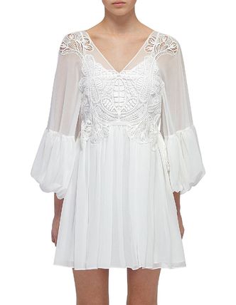 Self-Portrait セルフポートレート White Macrame Lace Georgette Mini Dress ワンピース