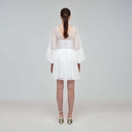 Self-Portrait セルフポートレート White Macrame Lace Georgette Mini Dress ワンピース