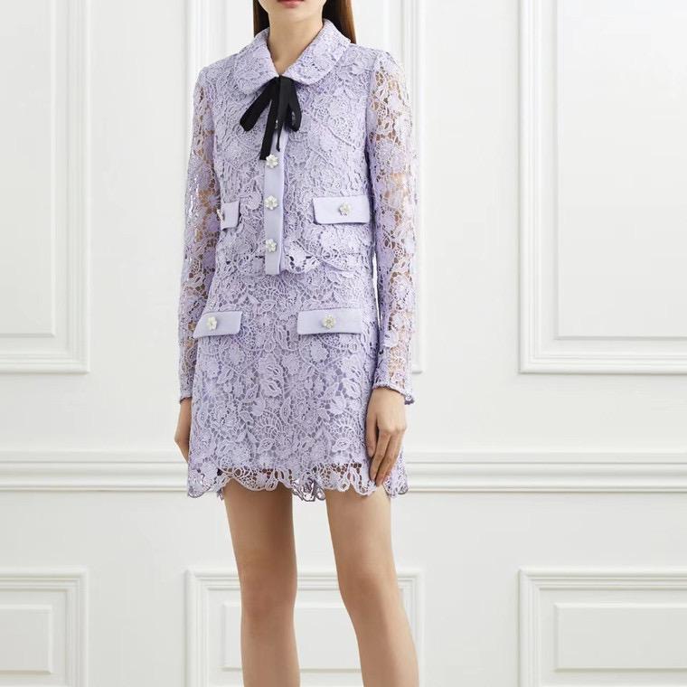 Self-Portrait Zt|[g[g Lilac Guipure Jacket With Bow Detail WPbg