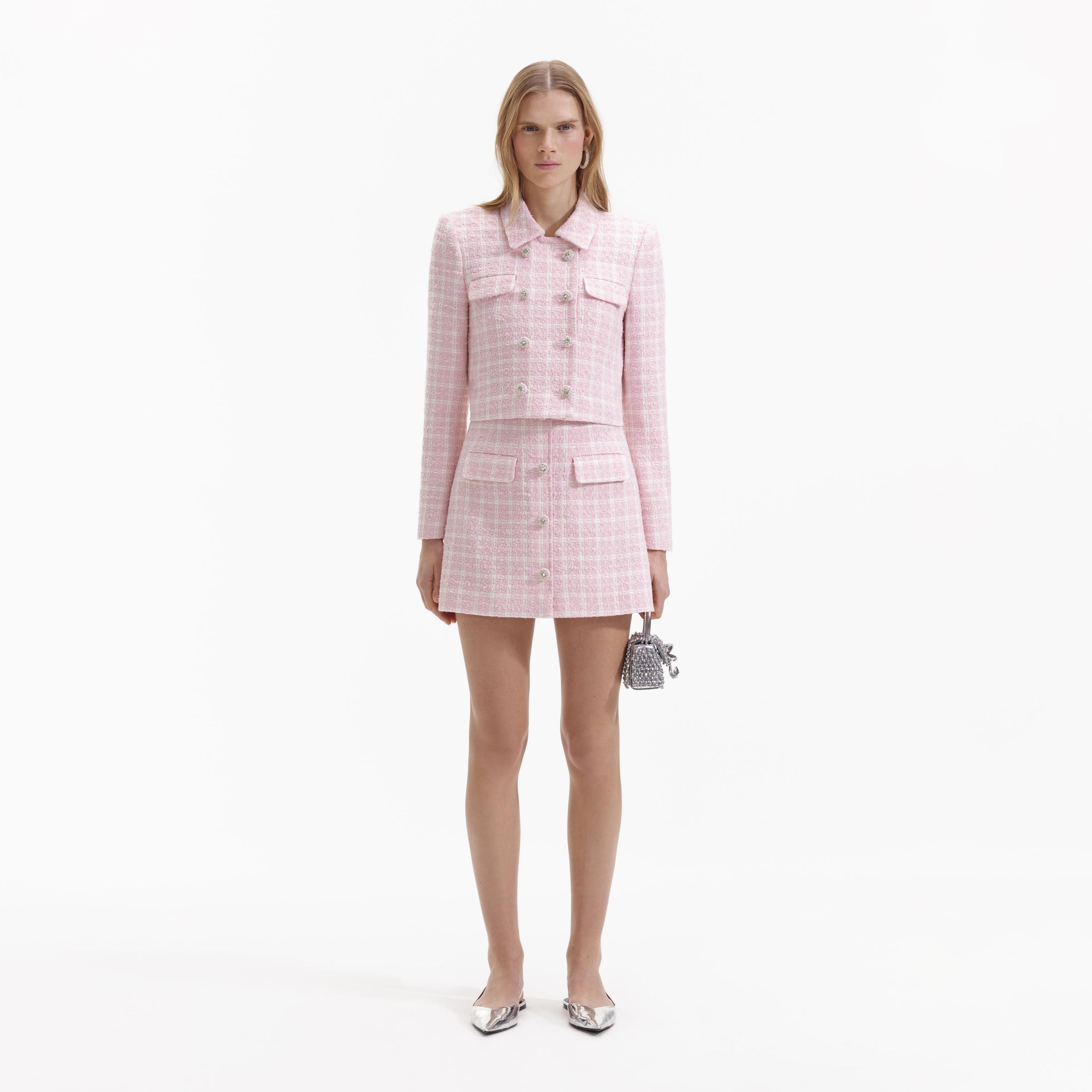 Self-Portrait Zt|[g[g PINK BOUCLE COLLAR JACKET