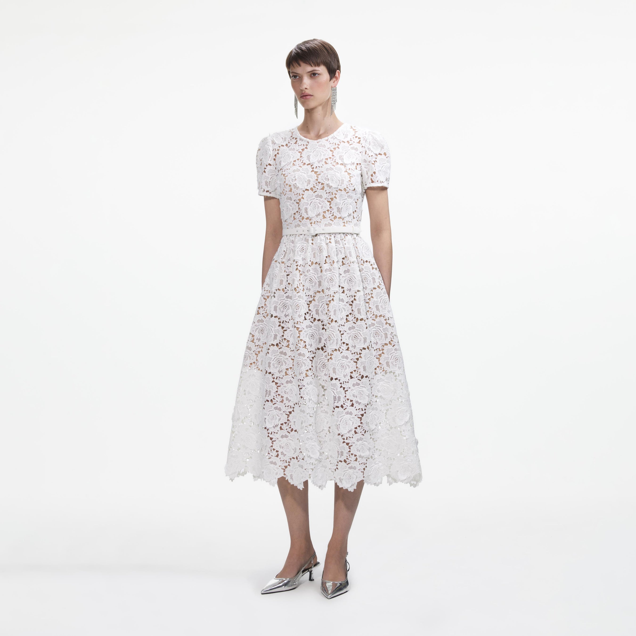 Self-Portrait セルフポートレート WHITE FLORAL LACE MIDI DRESS ワンピース