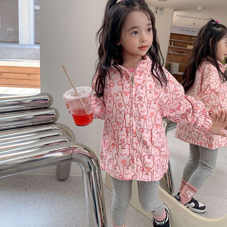 140 防風 キッズ 可愛い アウター 子供 マウンテンパーカー コート ウサギ ジャケット 上着 秋 フード付き 薄手 140 ジップアップ トップス ジャケット お洒落 春 子供服 90 100 110 120 130 140 送料無料 女の子
