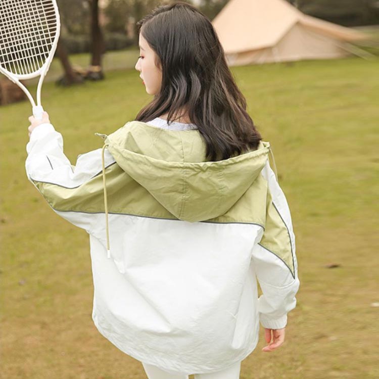 マウンテンパーカー キッズ 子供 ウィンドブレーカー 女の子 ジュニア フード付き 防風 女の子 ジャケット ジャンパー 運動着 子供服 アウトドア コート カジュアル アウター ゆったり 春秋 切り替え ブルゾン ガールズ 配色