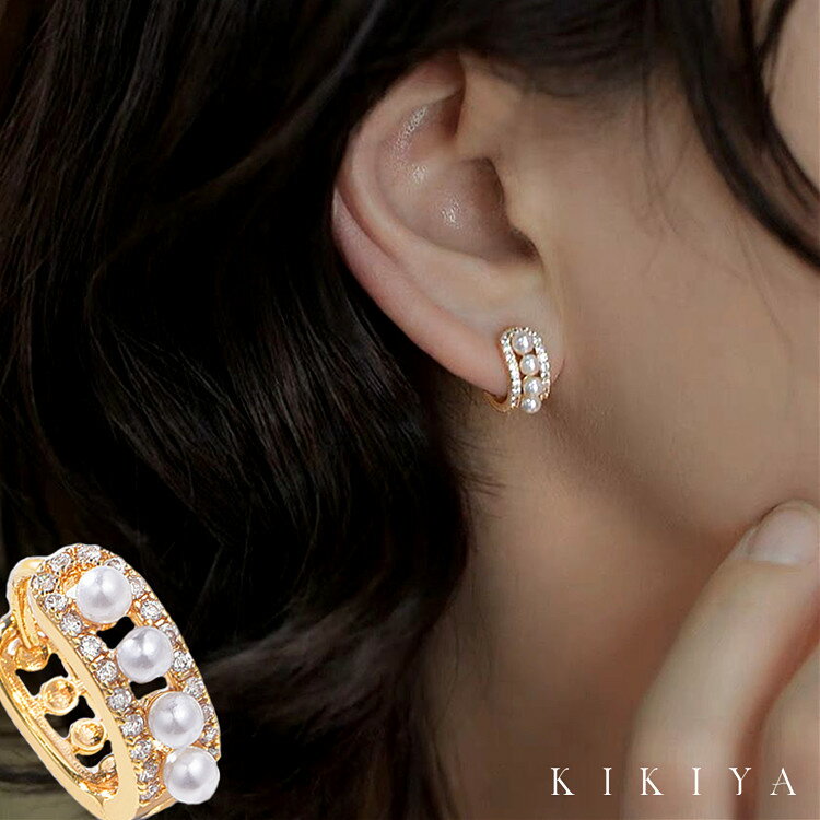 ピアス パールピアス フープピアス キャッチレス レディース 金属アレルギー対応 ニッケルフリー アクセサリー ゴールド k18 仕上 真珠 フォーマル シルバ...