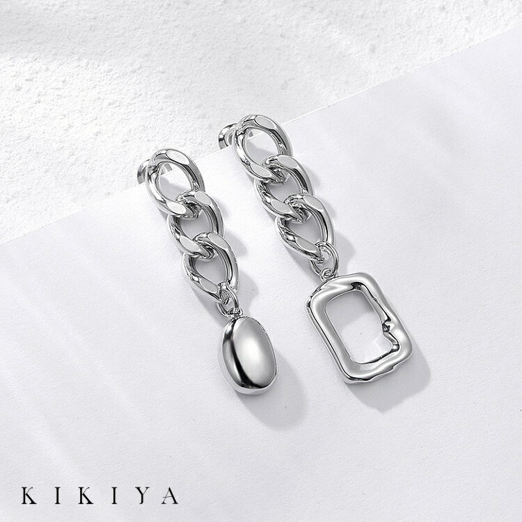 ピアス 3色 AB 四角 豆 チェーンピアス アンバランス レディース ニッケルフリー アクセアリー シルバー ゴールド 18金 k18 k18 仕上げ 金属アレルギー ピアス プレゼント 誕生日プレゼント 女性 彼女 レディース シンプル ジュエリーのサムネイル