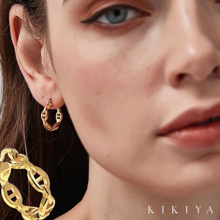 ピアス 日型ピアス フープピアス マスクに引っかからない キャッチレス ワンタッチ シルバー ゴールド ニッケルフリー アクセサリー 金属アレルギー 対応 k1...