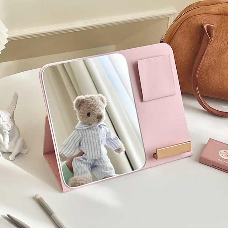 ポケット付き 携帯便利 コンパクト 軽量 コンパクトミラー 外出 卓上 おしゃれ 卓上ミラー スマホスタンド付き 鏡 スタンドミラー 化粧 化粧鏡 シンプル 収納便利 旅行 折りたたみ式 プレゼント 贈り ホワイト ピンク ブラック メイク [2]