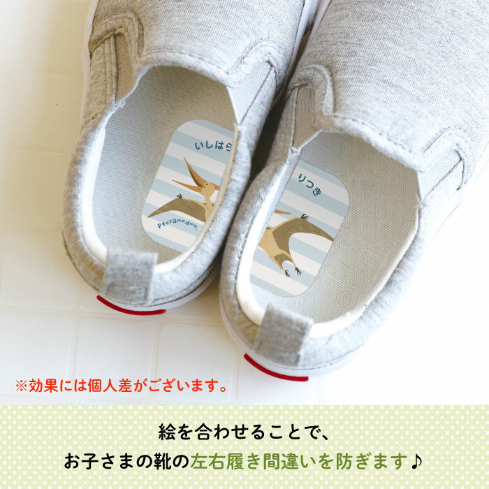 Stylish!名入れができるくつの絵あわせ目印ステッカー ダイナソー（プテラノドン）♪入園・入学の準備にオススメ！ 靴の目印に♪（ 恐竜 左右 インソール 履き間違え 防止 シール ステッカー ワンポイント キャラクター シューズ 子供靴 デコる ）