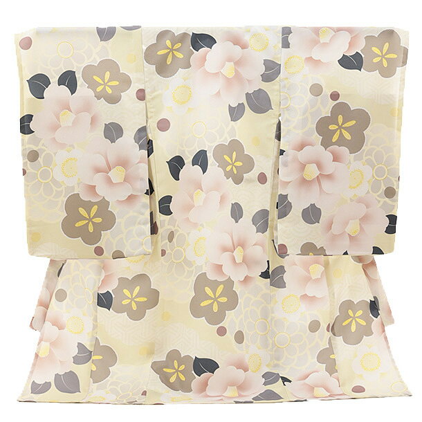 お宮参り〔夏用〕 産着 レンタル 女の子/産着 レンタル（女の子） 単衣女児産着 0116 薄黄色地 椿 産着..