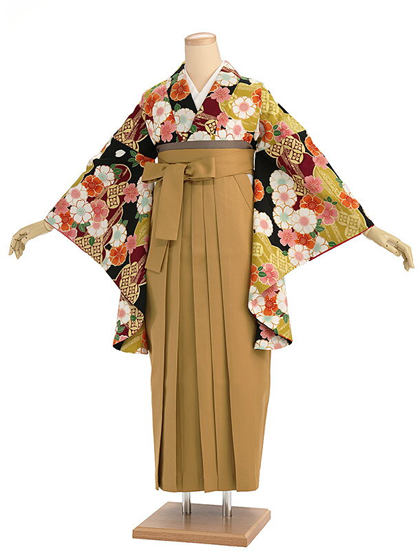 卒業式袴レンタルA111 黒地さくら×からし袴卒業式 袴 レンタル 女性 卒業式袴 フルセットレンタル 大学生 はかま 女性 卒業袴セット 卒業式袴レンタル セット 大学 袴セット 卒業袴レンタル 着物レンタル 卒業式袴レンタル 往復送料無料 新品足袋プレゼント【レンタル】